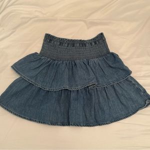 Aerie discontinued denim ruffle mini skirt size xs